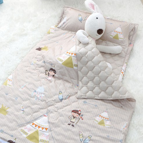 이블랑 분리형 낮잠이불세트, 꼬마인디언 베이지, 이불(100 x 110 cm), 패드(70 x 140 cm), 베개(25 x 60 cm), 베개솜(25 x 60 cm)