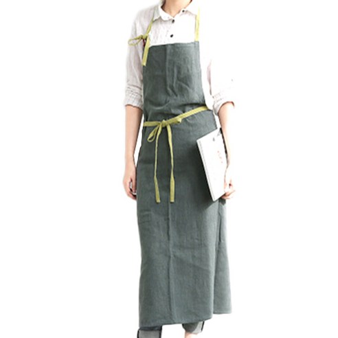 블루산업 에이프럴 린넨 앞치마, 카키그레이, 1개