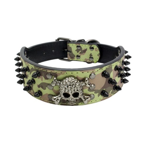 슈퍼식스 반려견 스타일리시 해골 찡 목줄, 카모