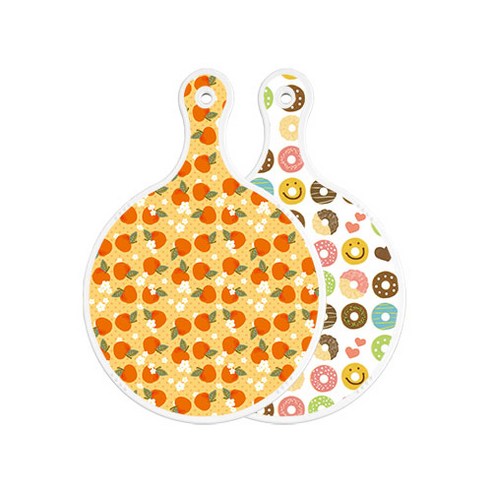 로엠디자인 양면 디자인 원형 서빙도마 오렌지복숭아, 도넛, 1개