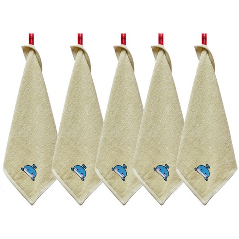 소프트터치 뱀부얀 고래자수 고리타올 34 x 34 cm, 그린, 5개