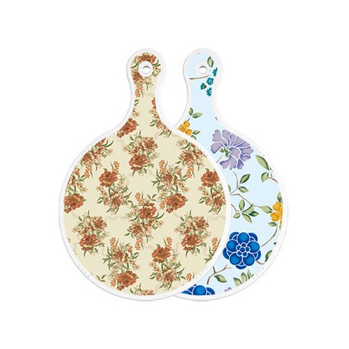 로엠디자인 양면 원형 서빙 도마 보드 두목색플라워, 로맨틱블루floral비색, 1개