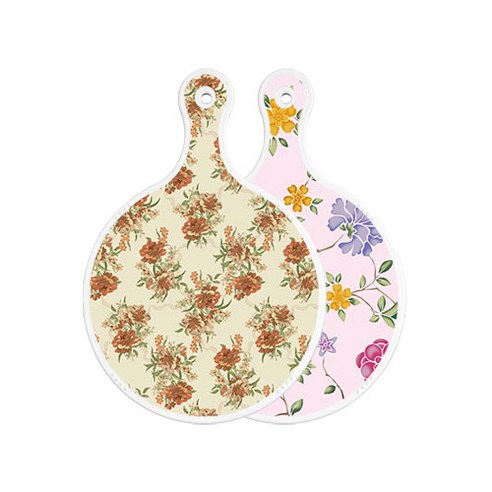 로엠디자인 양면 원형 서빙 도마 보드 두목색플라워, 로맨틱레드floral연분홍색, 1개