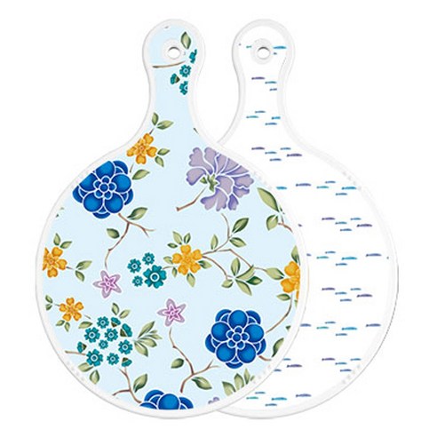 로엠디자인 양면 원형 서빙 도마 보드 로맨틱블루floral비색, 파스텔물고기떼, 1개