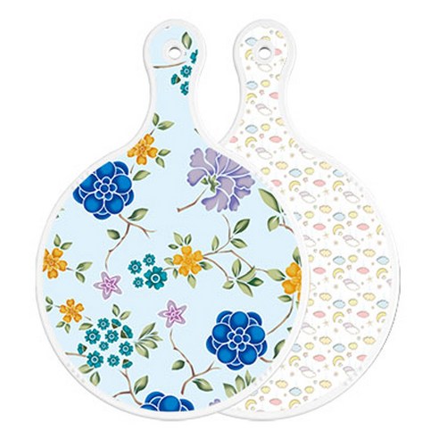 로엠디자인 양면 원형 서빙 도마 보드 로맨틱블루floral비색, 파스텔밤하늘, 1개