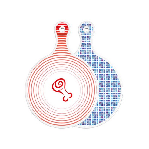 로엠디자인 양면 원형 서빙 도마 고기라인레드, 블루타일, 1개