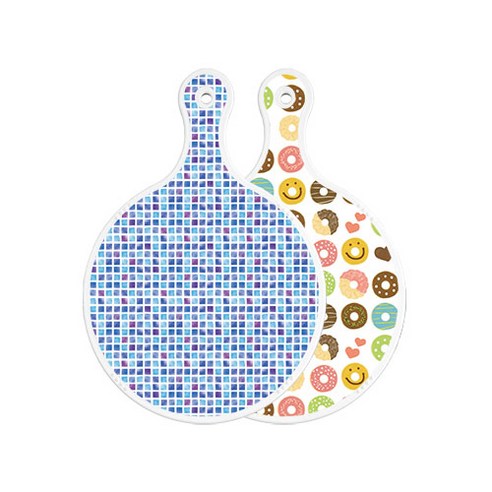 로엠디자인 양면 원형 서빙 도마 보드 블루타일, 도넛, 1개