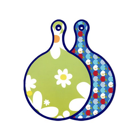 로엠디자인 블루에디션 양면 원형 서빙 도마 floral design하얀개나리, 애플벽색, 1개