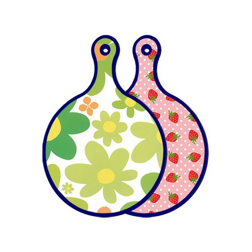 로엠디자인 블루에디션 양면 원형 서빙 도마 floral 개나리, 핑크딸기, 1개