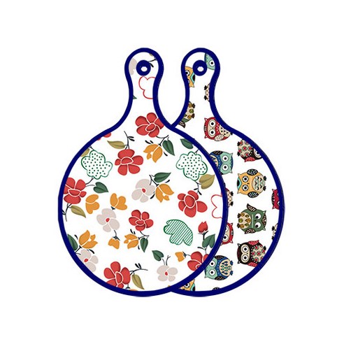 로엠디자인 블루에디션 양면 디자인 원형 서빙도마 floral목련패턴, Cute부엉이, 1개