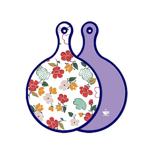 로엠디자인 블루에디션 양면 디자인 원형 서빙도마 floral목련패턴, 보라, 1개