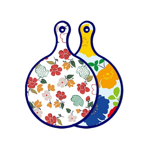 로엠디자인 블루에디션 양면 디자인 원형 서빙도마 floral목련패턴, 국화블루옥색, 1개