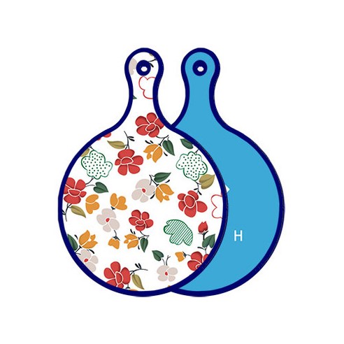 로엠디자인 블루에디션 양면 디자인 원형 서빙도마 floral목련패턴, 피쉬블루, 1개