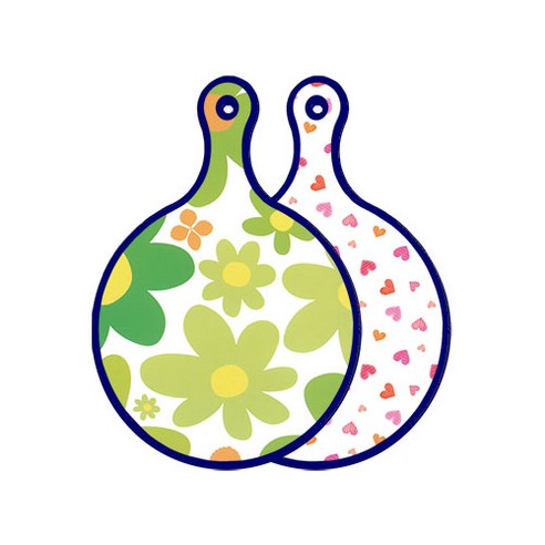 로엠디자인 블루에디션 양면 원형 서빙 도마 floral 개나리, 연분홍색러브, 1개
