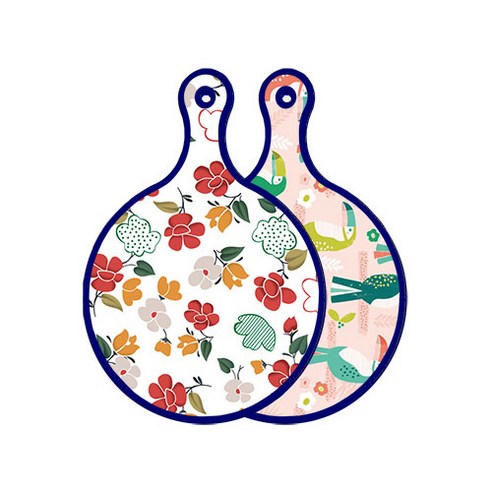 로엠디자인 블루에디션 양면 디자인 원형 서빙도마 floral목련패턴, 구관조핑크, 1개