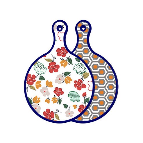 로엠디자인 블루에디션 양면 디자인 원형 서빙도마 floral목련패턴, 샤이닝패턴, 1개