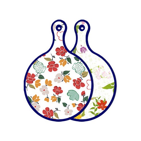 로엠디자인 블루에디션 양면 디자인 원형 서빙도마 floral목련패턴, 플라워동백, 1개
