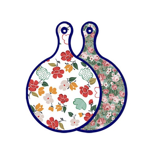 로엠디자인 블루에디션 양면 디자인 원형 서빙도마 floral목련패턴, 흑록색가든플라워, 1개
