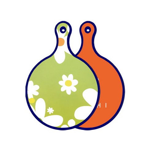 로엠디자인 블루에디션 양면 원형 서빙 도마 floral design하얀개나리, 김치주황, 1개