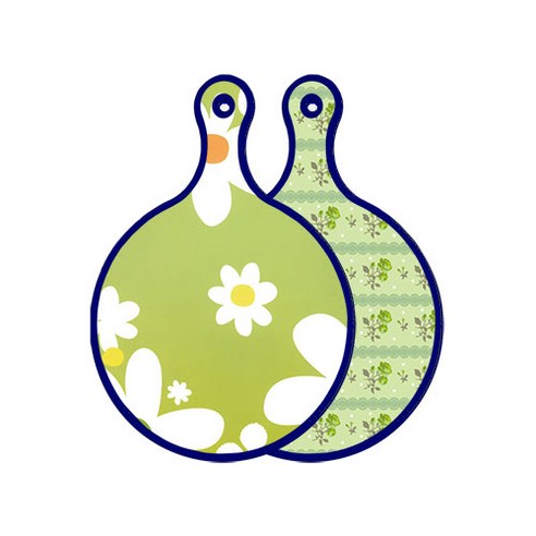 로엠디자인 블루에디션 양면 원형 서빙 도마 floral design하얀개나리, 그린로즈, 1개