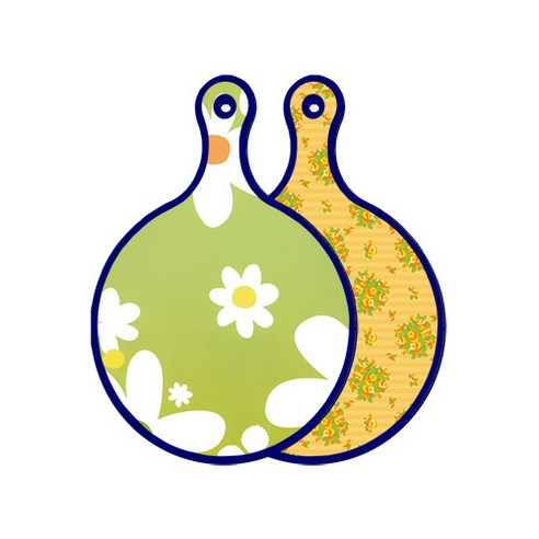 로엠디자인 블루에디션 양면 원형 서빙 도마 floral design하얀개나리, 오렌지넝쿨로즈, 1개
