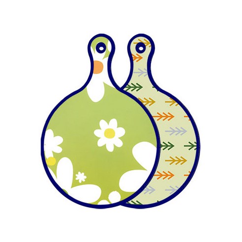 로엠디자인 블루에디션 양면 원형 서빙 도마 floral design하얀개나리, 소나무치자색, 1개