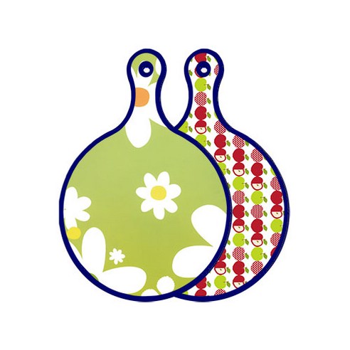 로엠디자인 블루에디션 양면 원형 서빙 도마 floral design하얀개나리, 애플화이트, 1개