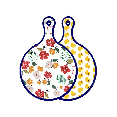 로엠디자인 블루에디션 양면 디자인 원형 서빙도마 floral목련패턴, 오리, 1개