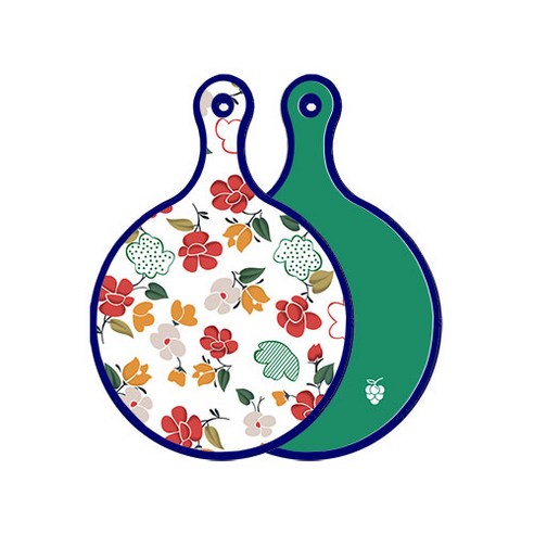 로엠디자인 블루에디션 양면 디자인 원형 서빙도마 floral목련패턴, 그린, 1개