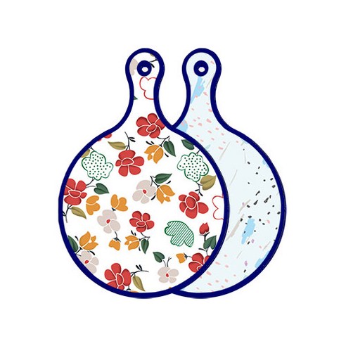 로엠디자인 블루에디션 양면 디자인 원형 서빙도마 floral목련패턴, 자국옥색, 1개