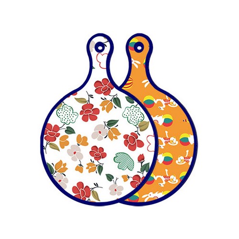 로엠디자인 블루에디션 양면 디자인 원형 서빙도마 floral목련패턴, 토끼2, 1개