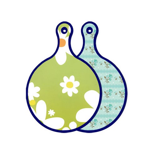 로엠디자인 블루에디션 양면 원형 서빙 도마 floral design하얀개나리, 옥색로즈, 1개
