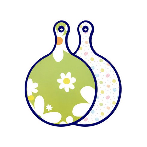 로엠디자인 블루에디션 양면 원형 서빙도마 보드 floraldesign 하얀개나리, 마카롱, 1개