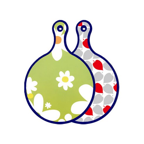 로엠디자인 블루에디션 양면 원형 서빙도마 보드 floraldesign 하얀개나리, 레드그린낙옆, 1개