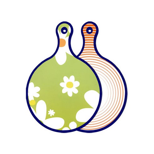 로엠디자인 블루에디션 양면 원형 서빙도마 보드 floraldesign 하얀개나리, 배추라인주황, 1개