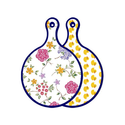 로엠디자인 블루 에디션 양면 원형 서빙 도마 보드 로맨틱레드floral화이트, 오리, 1개