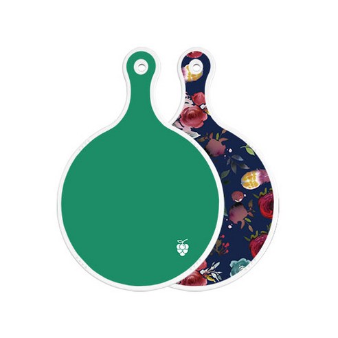 로엠디자인 양면 원형 서빙 도마 그린, 블루톤플라워, 1개