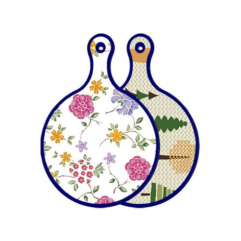 로엠디자인 블루 에디션 양면 원형 서빙 도마 보드 로맨틱레드floral화이트, 숲패턴1, 1개