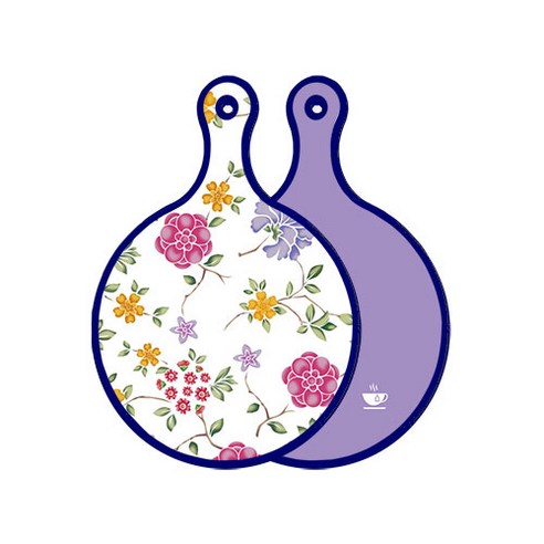 로엠디자인 블루 에디션 양면 원형 서빙 도마 보드 로맨틱레드floral화이트, 보라, 1개