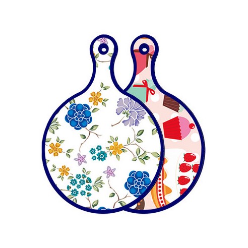 로엠디자인 블루 에디션 양면 원형 서빙 도마 보드 로맨틱블루floral화이트, 꼬마도넛, 1개