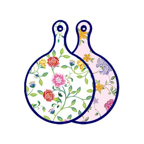 로엠디자인 블루 에디션 양면 원형 서빙 도마 보드 로맨틱장미, 로맨틱레드floral연분홍색, 1개