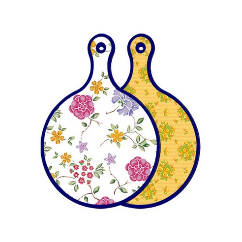 로엠디자인 블루 에디션 양면 원형 서빙 도마 보드 로맨틱레드floral화이트, 오렌지넝쿨로즈, 1개