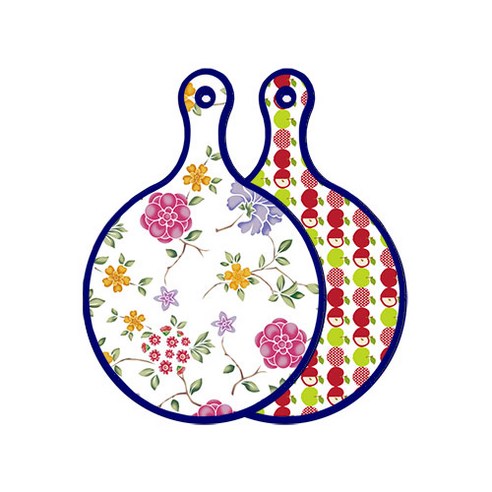 로엠디자인 블루 에디션 양면 원형 서빙 도마 보드 로맨틱레드floral화이트, 애플화이트, 1개