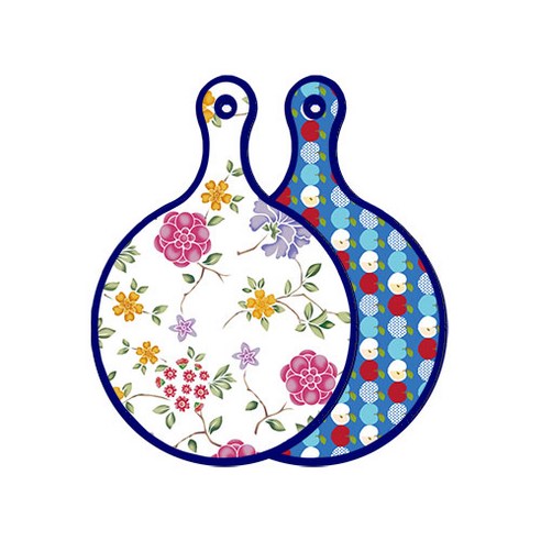 로엠디자인 블루 에디션 양면 원형 서빙 도마 보드 로맨틱레드floral화이트, 애플벽색, 1개
