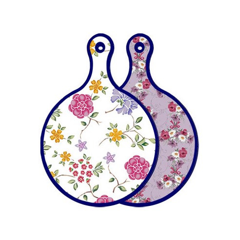 로엠디자인 블루 에디션 양면 원형 서빙 도마 보드 로맨틱레드floral화이트, 벽람색플라워, 1개