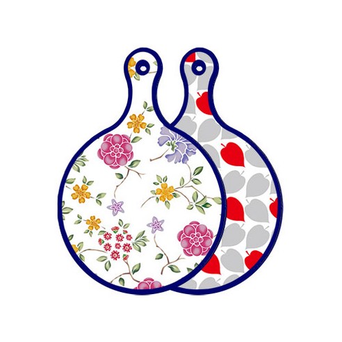 로엠디자인 블루 에디션 양면 원형 서빙 도마 보드 로맨틱레드floral화이트, 레드그린낙옆, 1개
