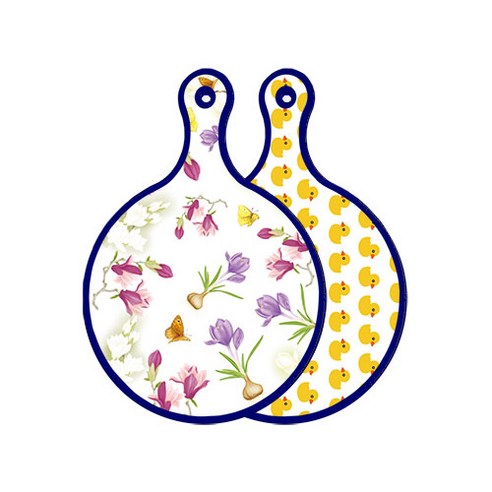 로엠디자인 블루에디션 양면 디자인 원형 서빙도마 로맨틱청자색floral, 오리, 1개