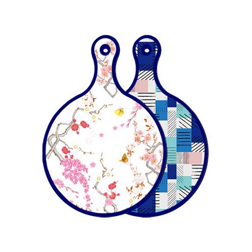 로엠디자인 블루에디션 양면 디자인 원형 서빙도마 로맨틱연지색floral, 청색체크, 1개