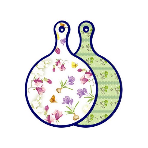로엠디자인 블루에디션 양면 디자인 원형 서빙도마 로맨틱청자색floral, 그린로즈, 1개