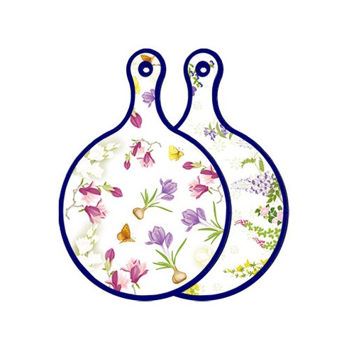 로엠디자인 블루에디션 양면 디자인 원형 서빙도마 로맨틱청자색floral, 화단, 1개